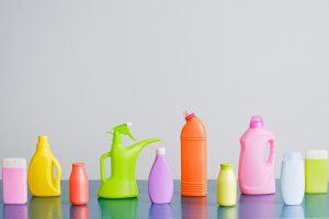Bottles of cleaning products, representing cleaning items from storage.